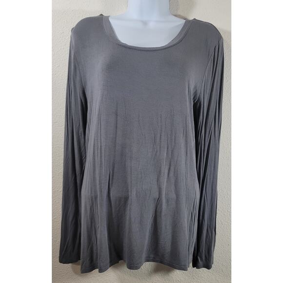 Cato Gray Round Neck Long Sleeves Top XL Lightweight Soft Stretchy Straight Hem - Picture 1 of 6